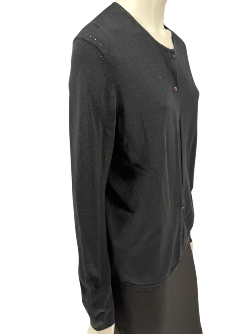 Oscar Navy Rayon-Nylon Knit Cardigan – Size L