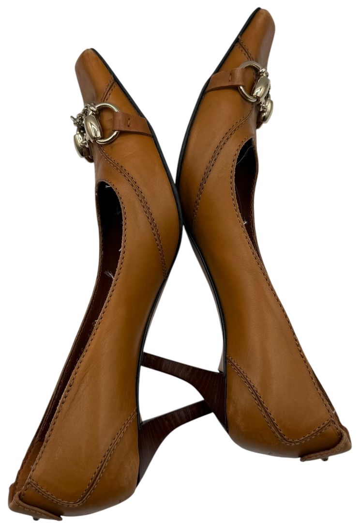 Gucci Tan Leather Horsebit Pumps – Size 36.5 – Good Preowned Condition