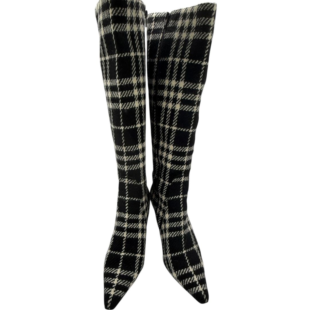 Burberry Plaid Wool Pointed Toe Knee-High Boots – Size 41.5