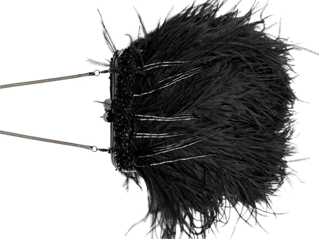 Moo Roo Feather & Beaded Evening Bag – Very Good Condition – Signed by Designer