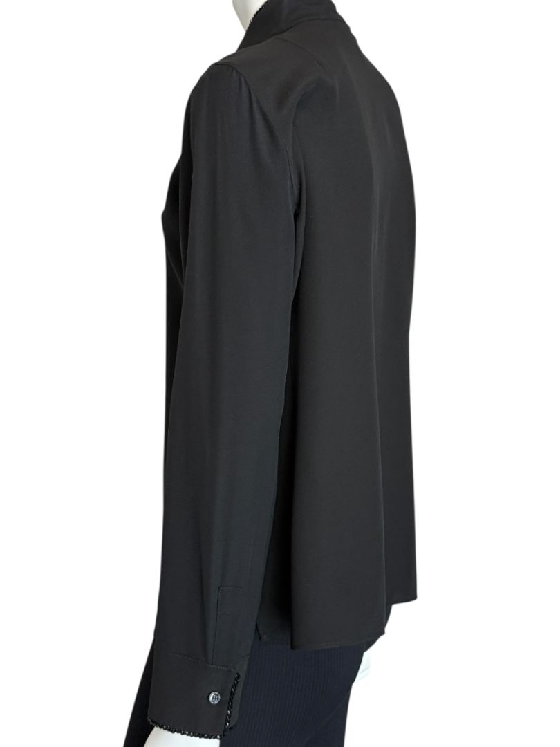 Akris Black Silk Blouse with Beaded Trim – Size US 10