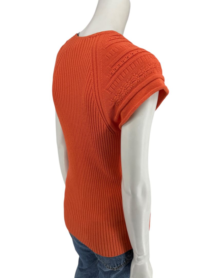Les Copains Orange Textured Knit Short Sleeve Sweater – Size 48