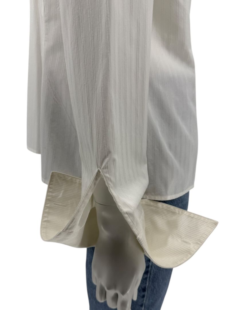 Zang Toi Ivory Striped Blouse with Detachable Neck Tie – Size 14