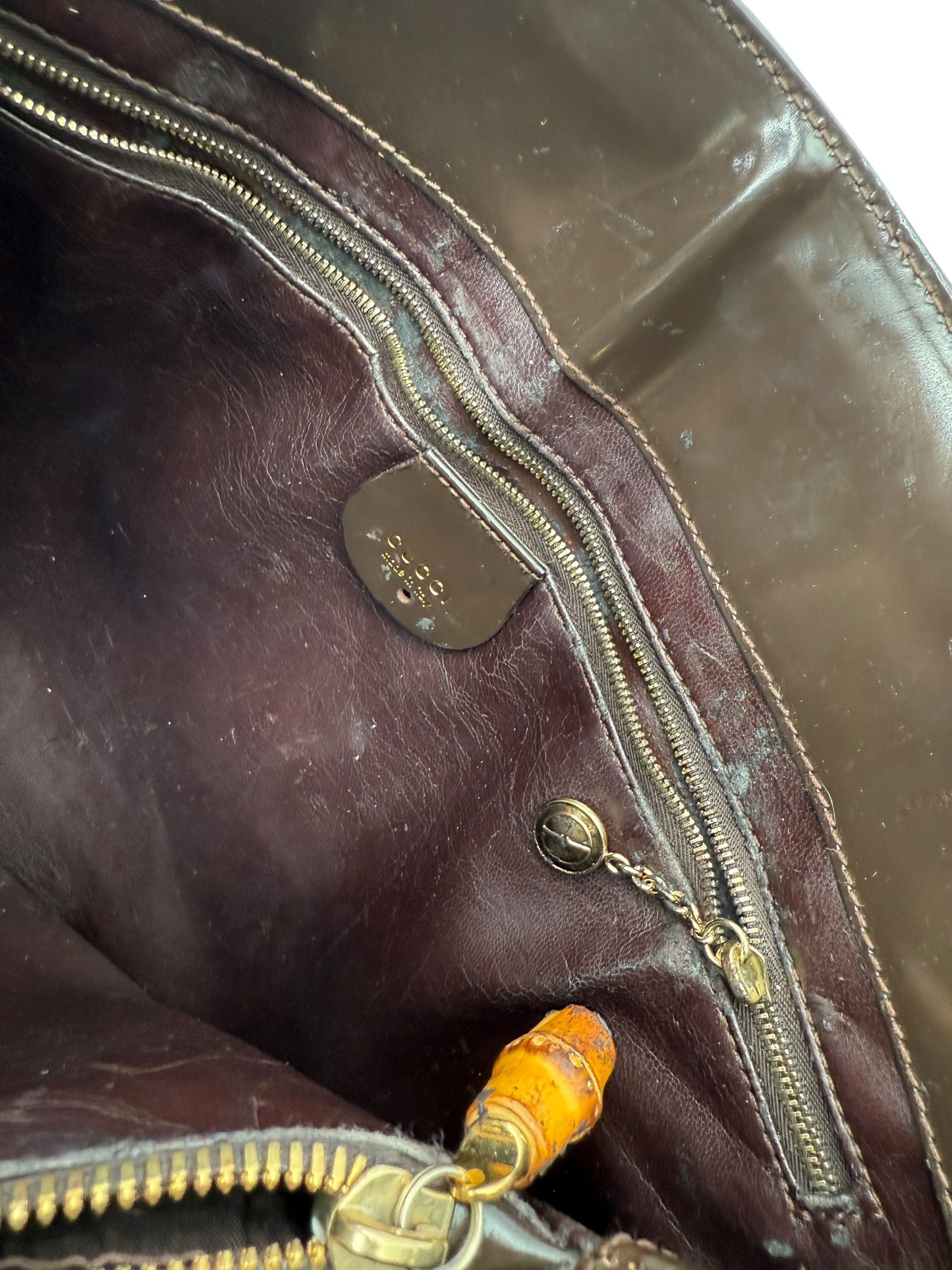 GUCCI Vintage Brown Patent Leather Tote