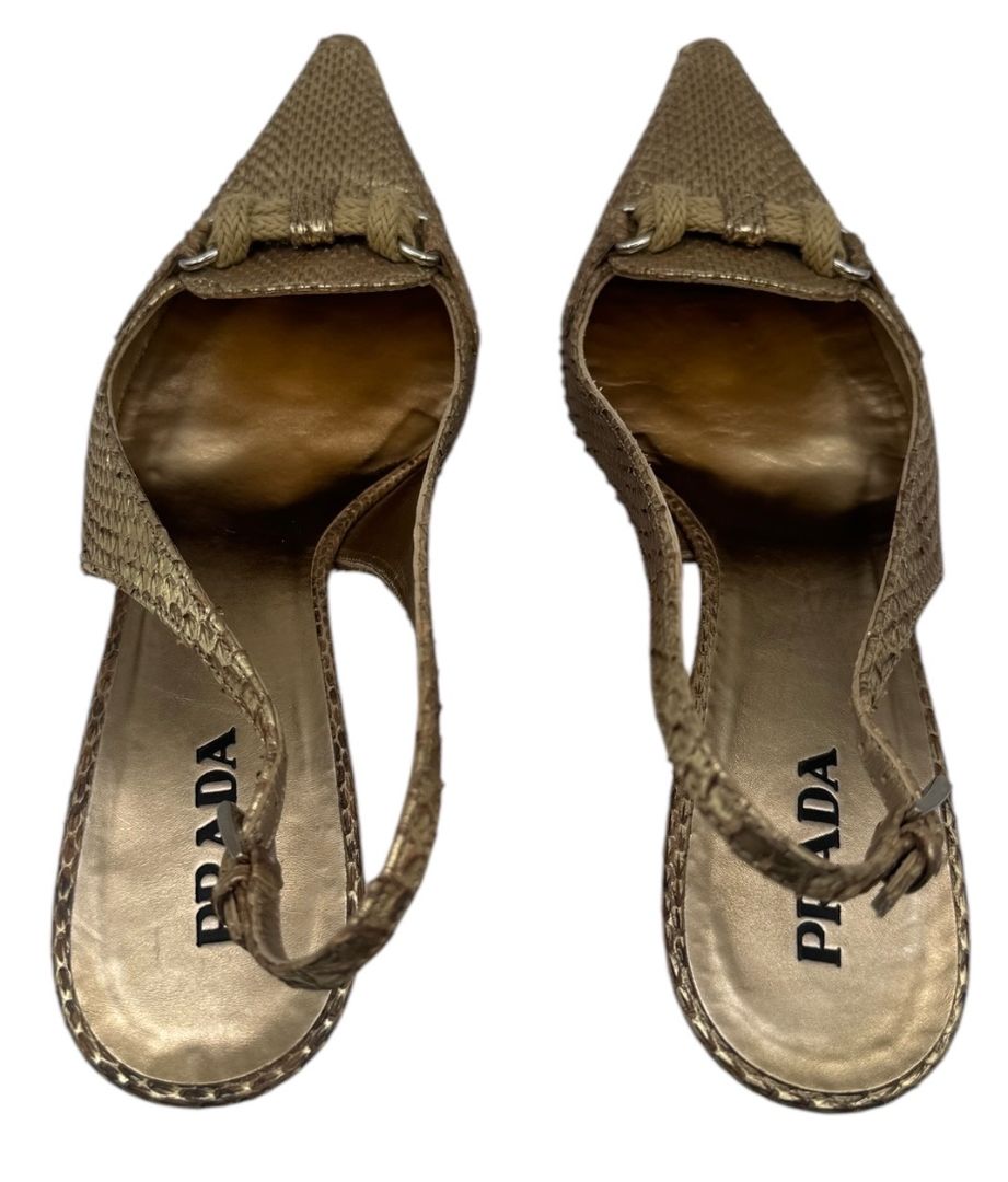 Prada Gold Textured Leather Slingback Kitten Heels – Size 40½