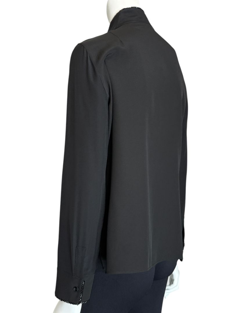 Akris Black Silk Blouse with Beaded Trim – Size US 10