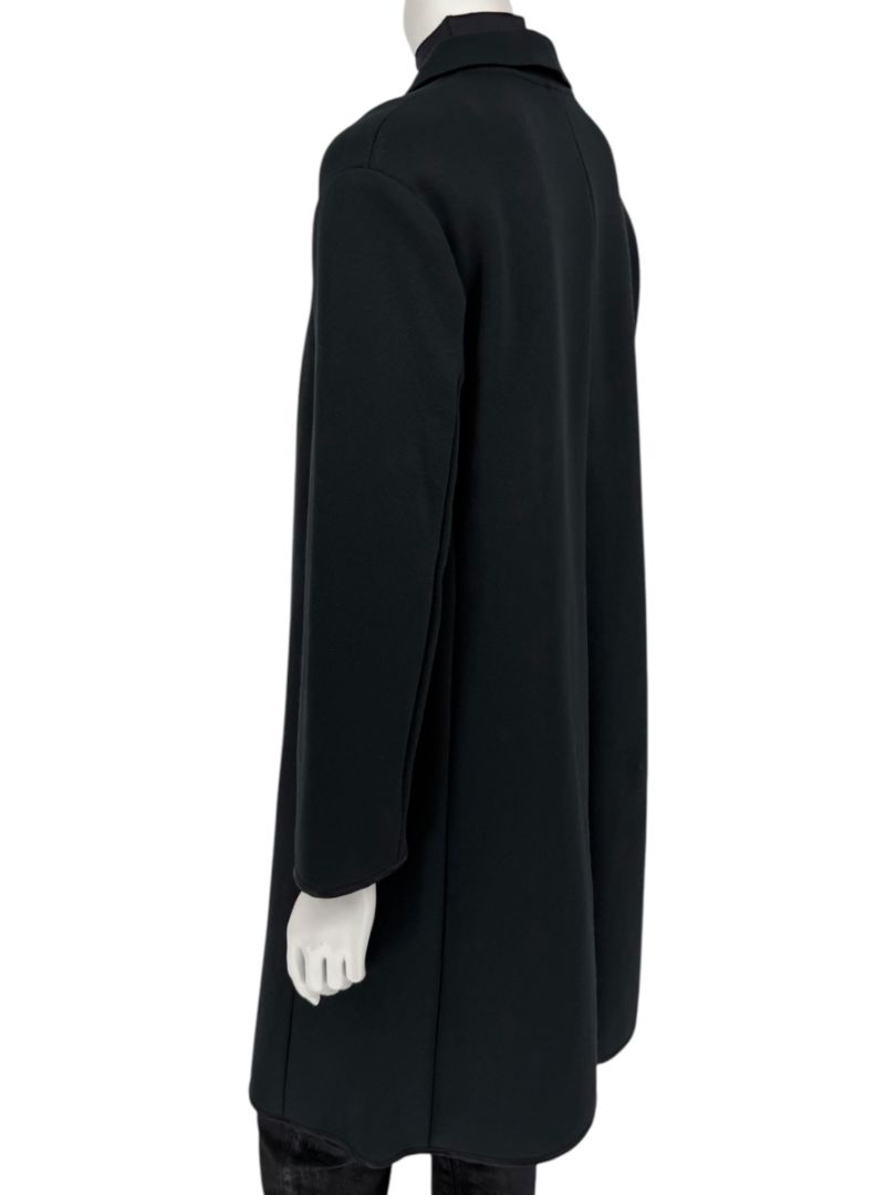 Pamella Roland Black Long Coat Minimalist Hidden Placket Shirt Collar - Large