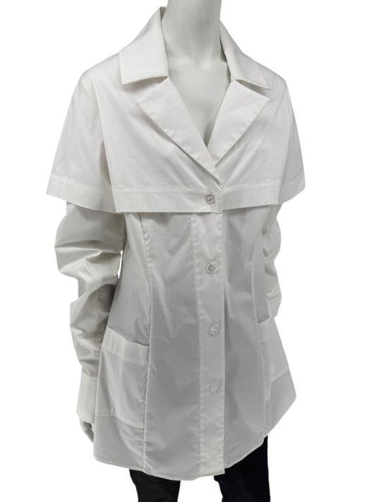 Pamella Roland White Button-Front Shirt with Cape Detail – Large