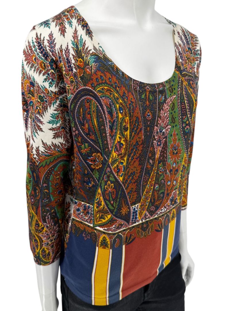 Etro Milano Multicolor Paisley Silk Knit Top – Size 46 (IT)