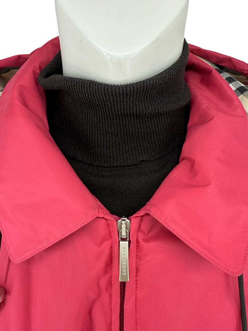 Burberry London Fuchsia Hooded Check-Lined Jacket – Size L