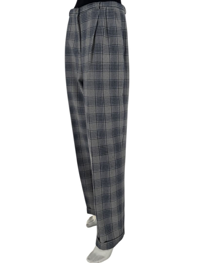 Oscar de la Renta Gray Plaid Wool Trousers – Size 14