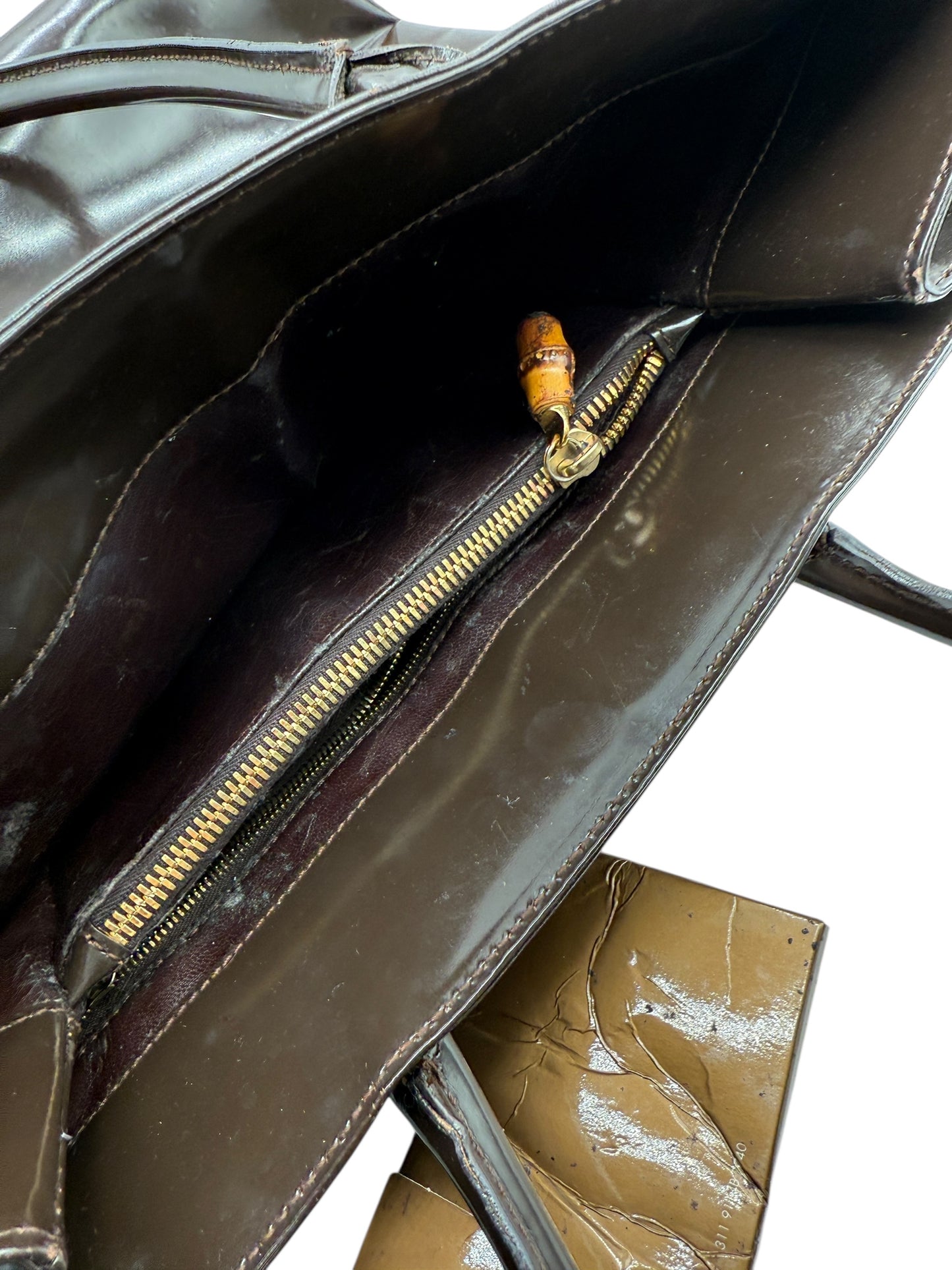 GUCCI Vintage Brown Patent Leather Tote