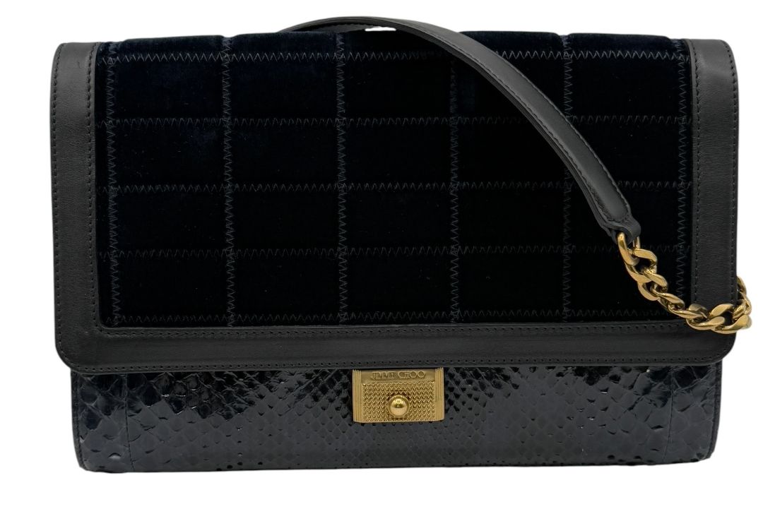 Jimmy Choo Navy Velvet & Snakeskin Chain Shoulder Bag