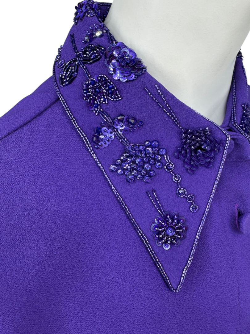 Pamella Roland Purple Beaded Collar & Cuff Shirt Dress with Slip – Large
