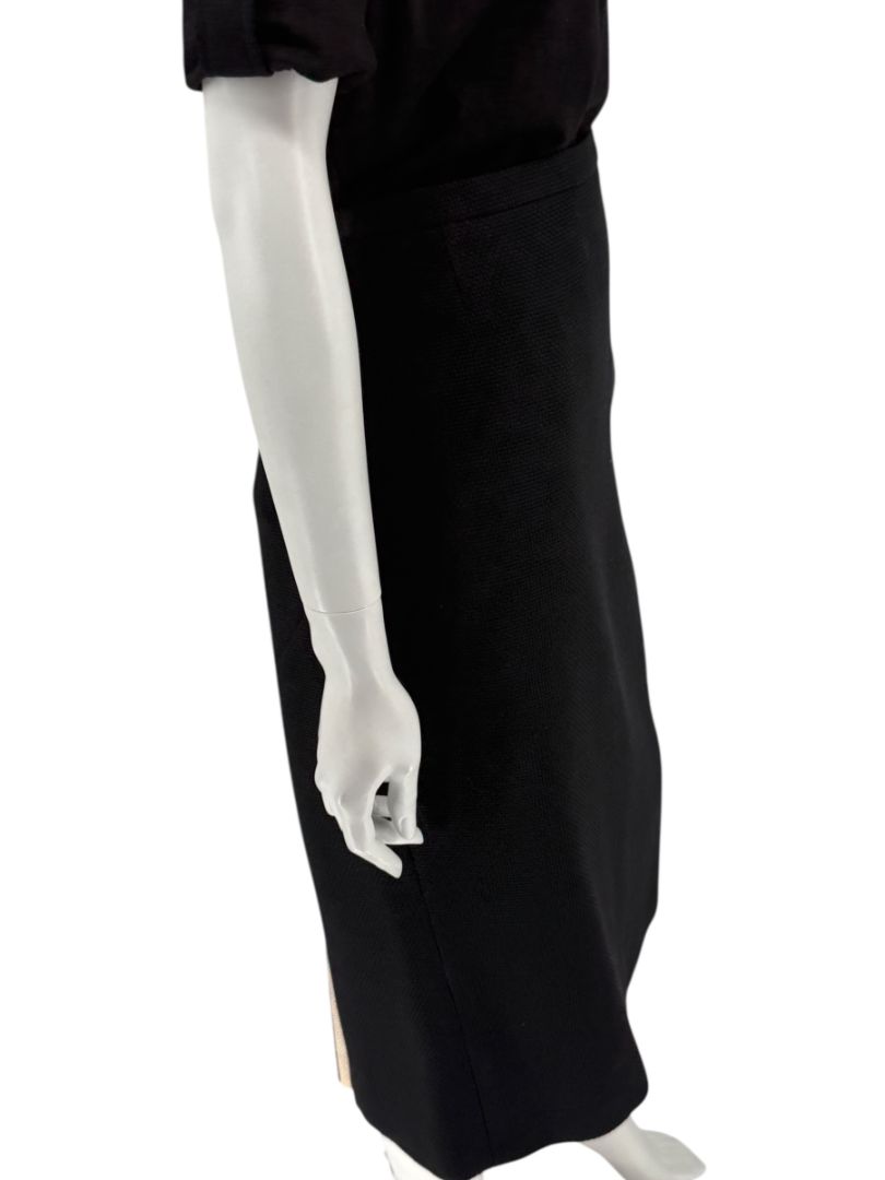 Rena Lange Black Wool Skirt with Contrast Pleated Back Panel – Size 12 (DE 42)