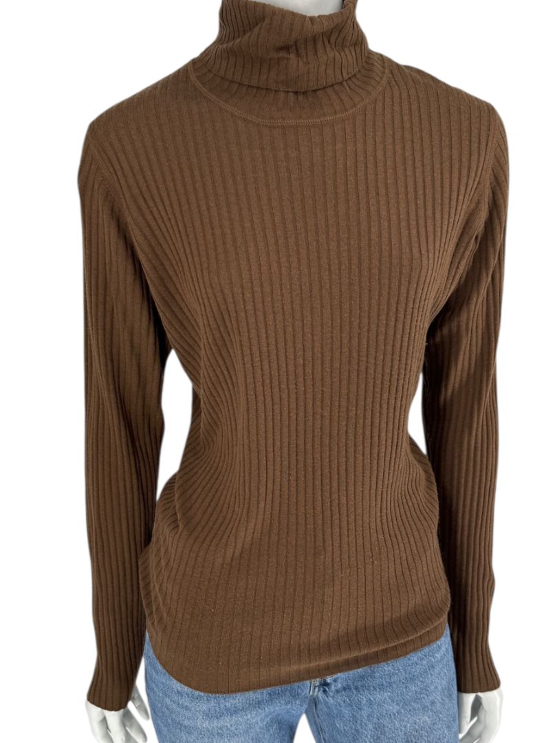 Burberry London Brown Ribbed Silk-Wool-Cashmere Turtleneck Sweater – Size L