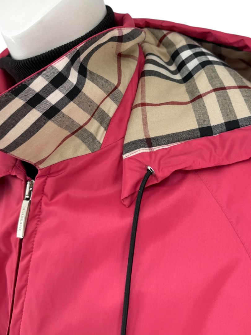 Burberry London Fuchsia Hooded Check-Lined Jacket – Size L