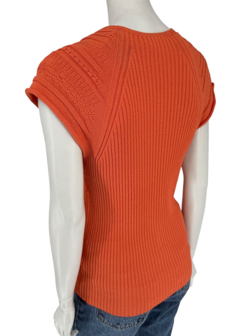 Les Copains Orange Textured Knit Short Sleeve Sweater – Size 48