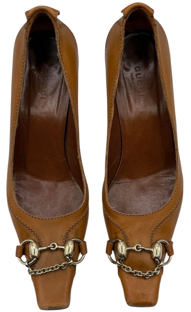 Gucci Tan Leather Horsebit Pumps – Size 36.5 – Good Preowned Condition