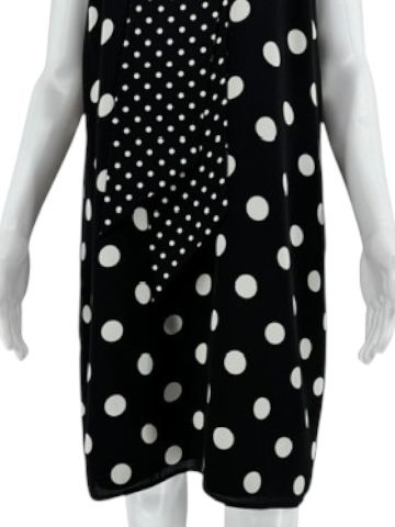 Andrew Gn Black & White Polka Dot Sleeveless Silk Shift Dress - Size 46