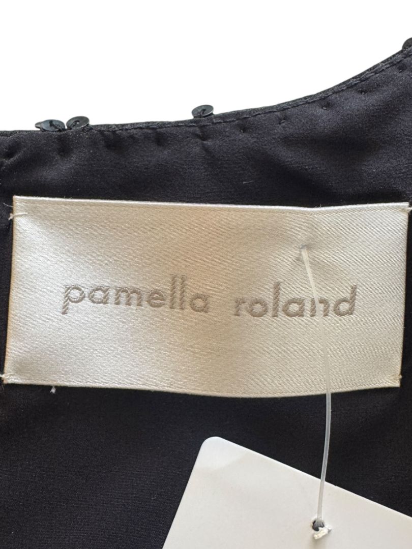 Pamella Roland Black Sequin Grid Shift Dress – Large