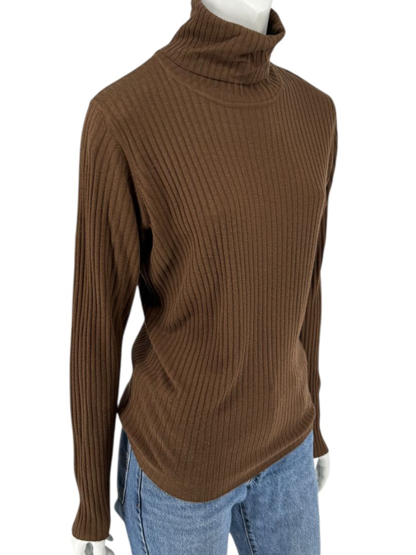 Burberry London Brown Ribbed Silk-Wool-Cashmere Turtleneck Sweater – Size L