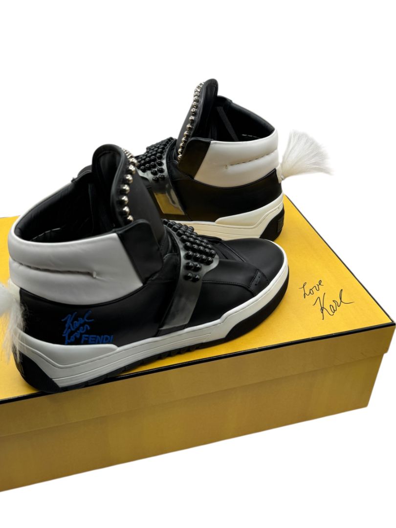 Fendi “Karl Loves Fendi” Studded High-Top Sneakers – Size 6 Mens