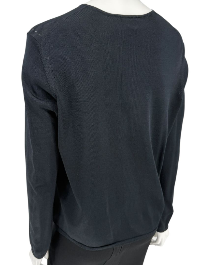 Oscar Navy Rayon-Nylon Knit Cardigan – Size L