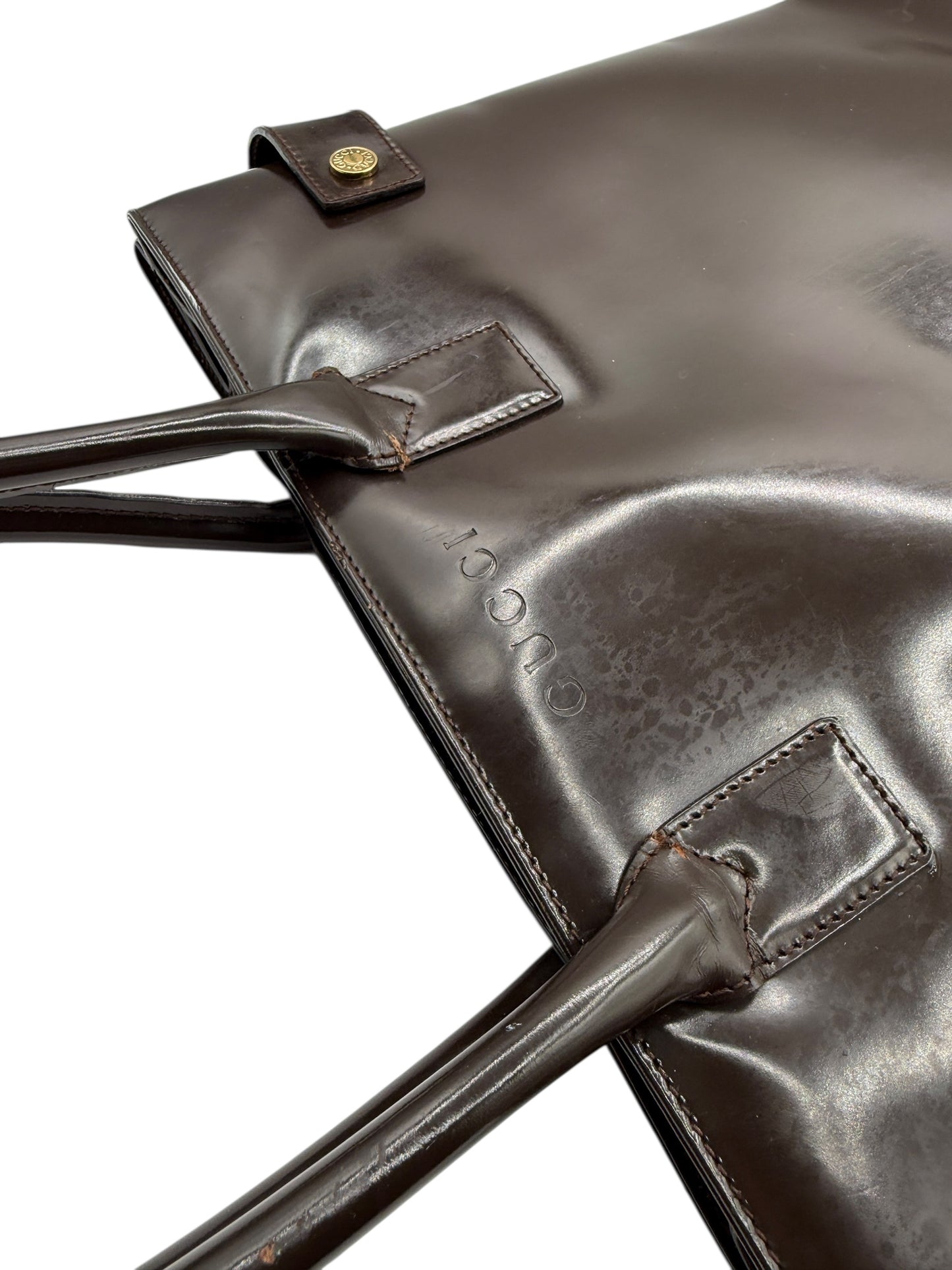 GUCCI Vintage Brown Patent Leather Tote