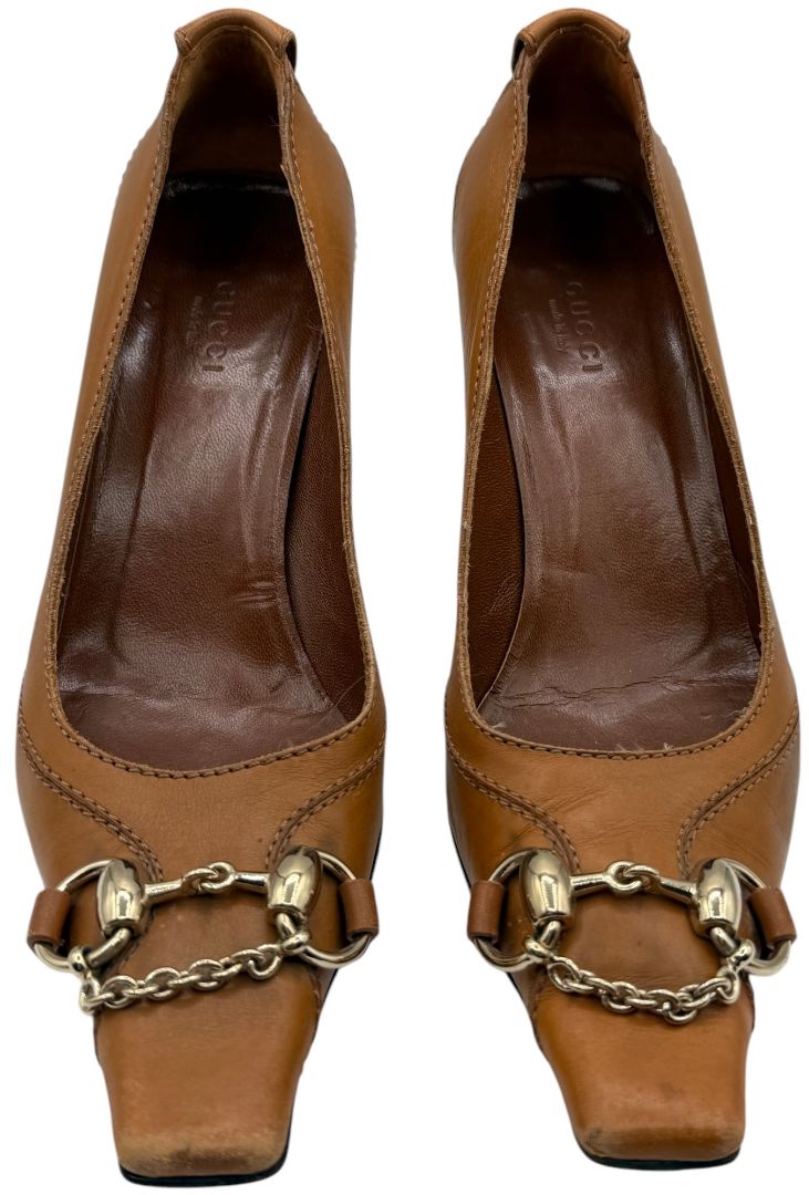 Gucci Tan Leather Horsebit Pumps – Size 36.5 – Good Preowned Condition