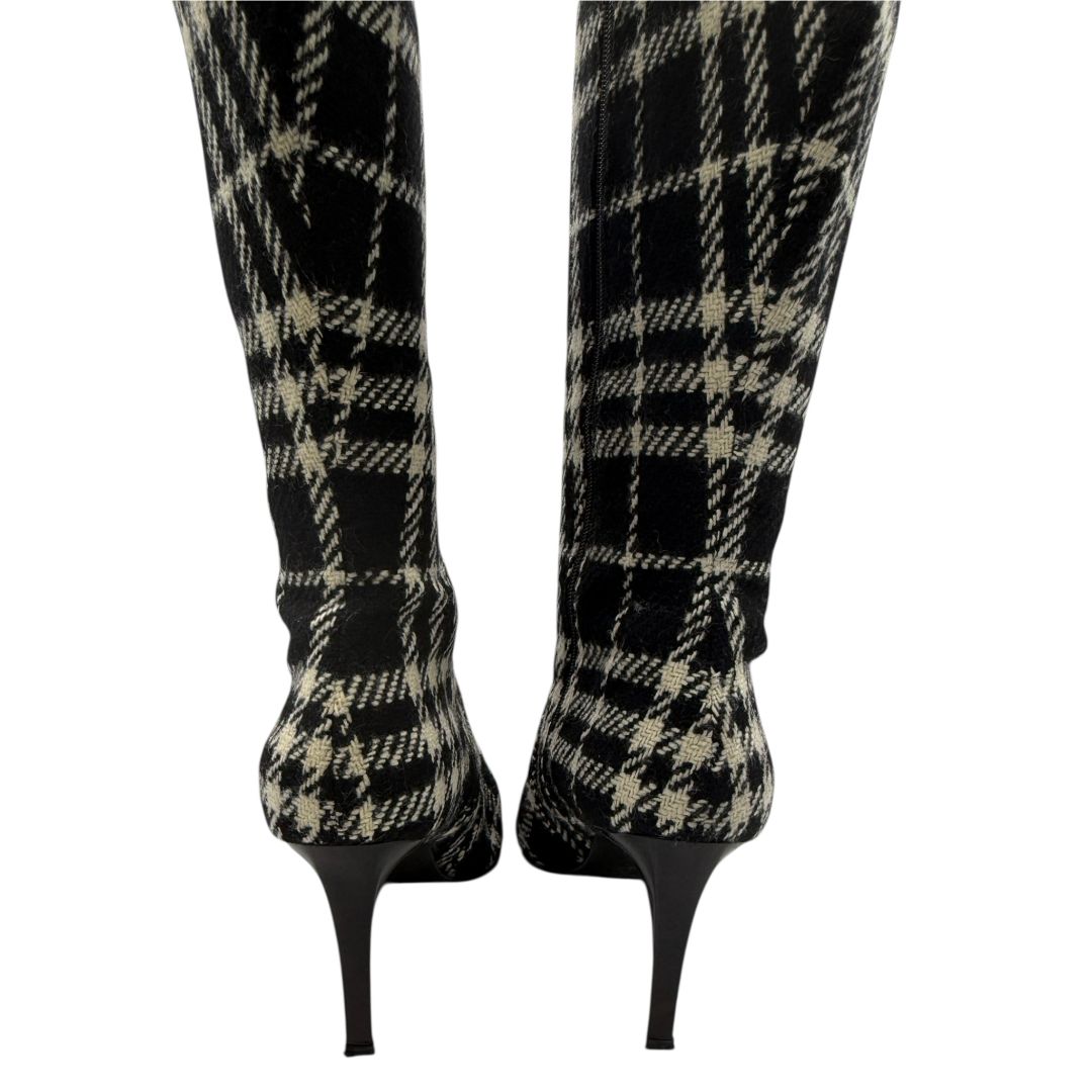 Burberry Plaid Wool Pointed Toe Knee-High Boots – Size 41.5
