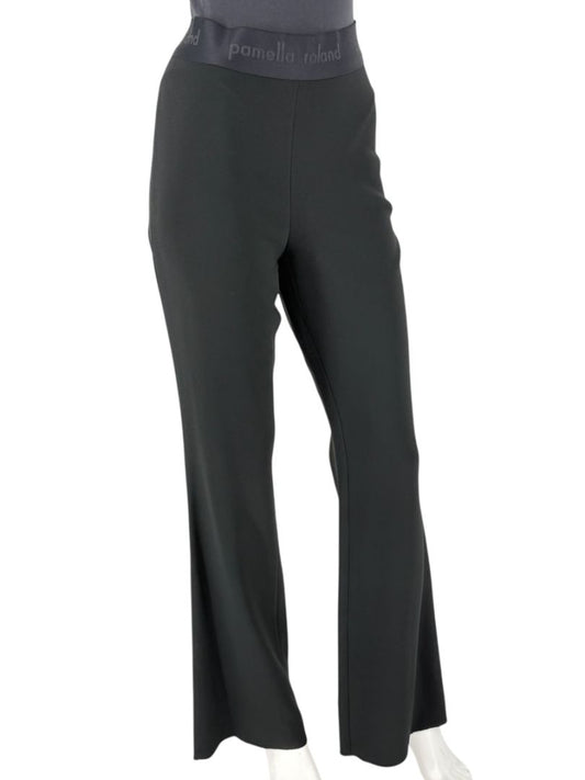Pamella Roland Black Flared Trousers with Logo Waistband – Large