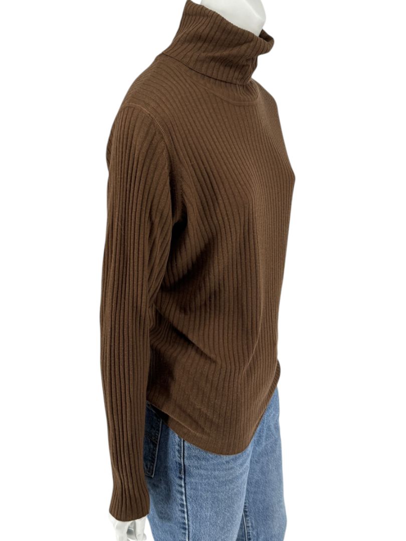 Burberry London Brown Ribbed Silk-Wool-Cashmere Turtleneck Sweater – Size L