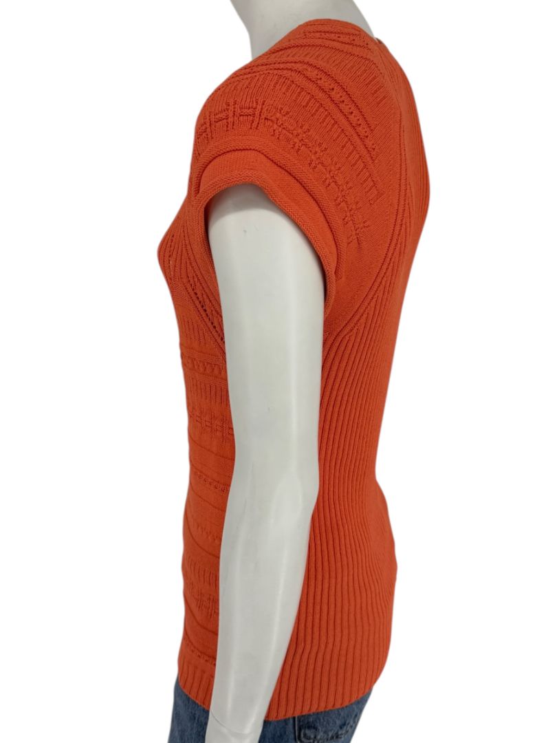 Les Copains Orange Textured Knit Short Sleeve Sweater – Size 48