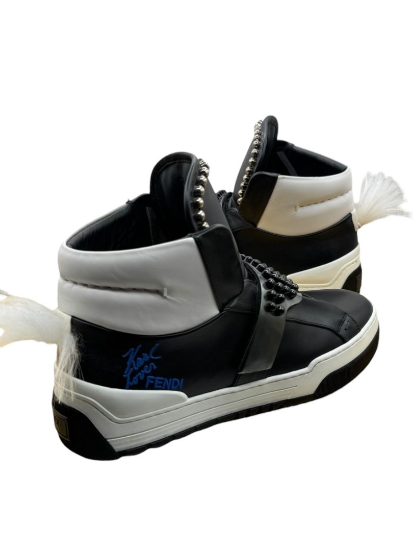 Fendi “Karl Loves Fendi” Studded High-Top Sneakers – Size 6 Mens