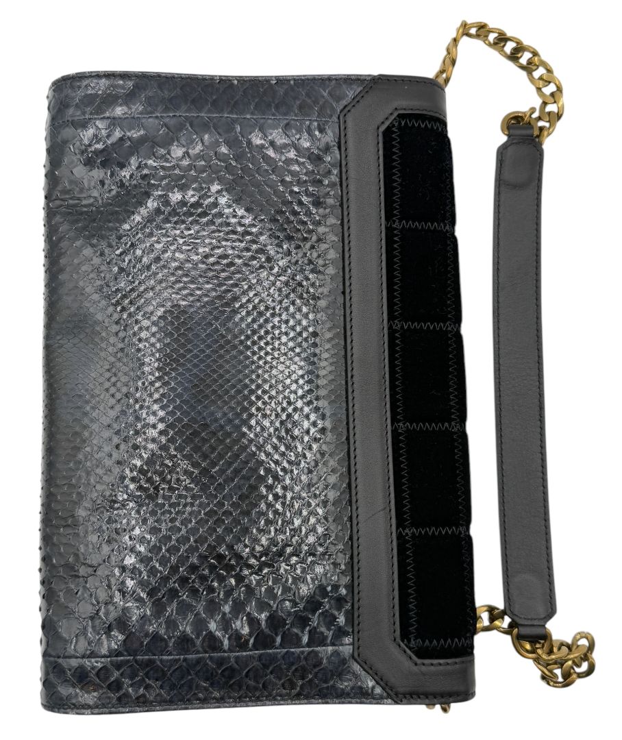 Jimmy Choo Navy Velvet & Snakeskin Chain Shoulder Bag