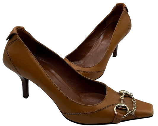 Gucci Tan Leather Horsebit Pumps – Size 36.5 – Good Preowned Condition