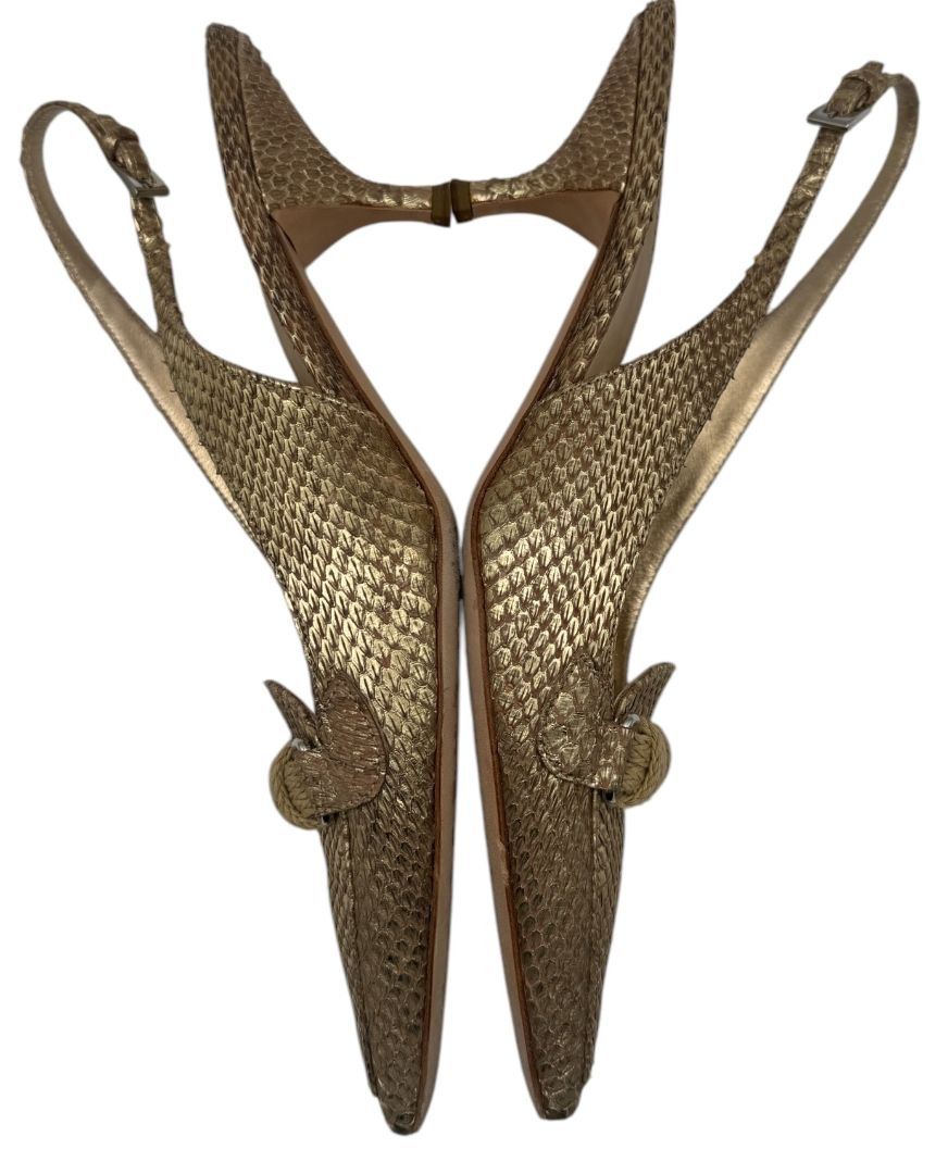 Prada Gold Textured Leather Slingback Kitten Heels – Size 40½