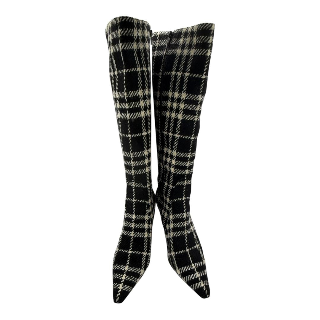 Burberry Plaid Wool Pointed Toe Knee-High Boots – Size 41.5