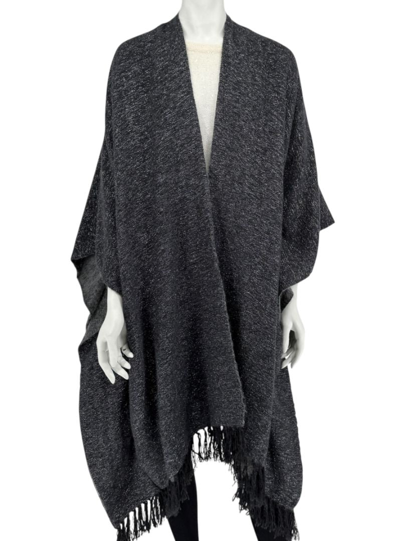 Brunello Cucinelli Grey Cashmere Alpaca Lurex Fringe Poncho – OS