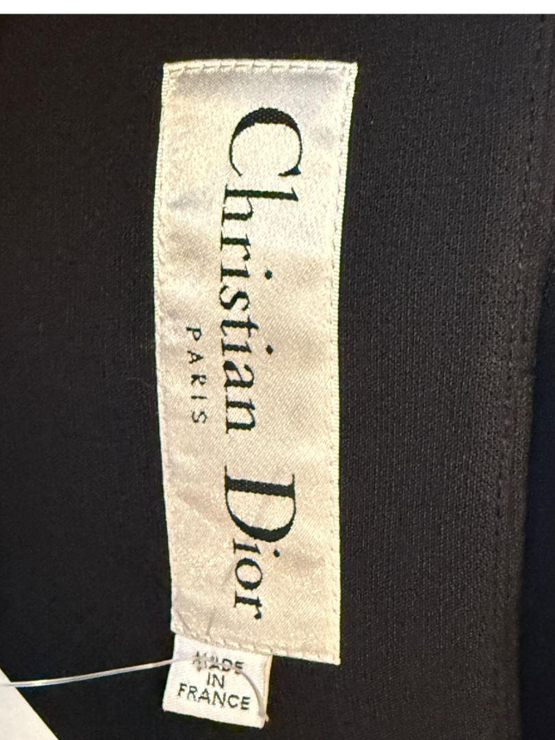 Christian Dior Paris Black Off-Shoulder Wool-Silk Asymmetric Button Top – Size FR 42 / US 10