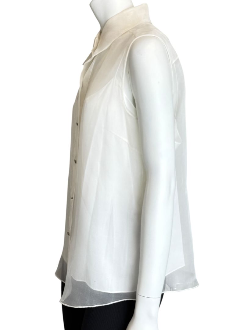 Pamella Roland Sleeveless Organza Blouse with Jewel Buttons - Large
