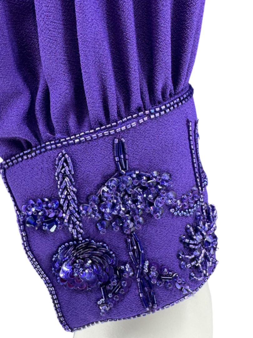 Pamella Roland Purple Beaded Collar & Cuff Shirt Dress with Slip – Large