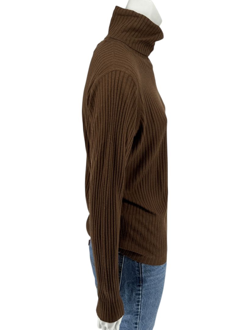 Burberry London Brown Ribbed Silk-Wool-Cashmere Turtleneck Sweater – Size L