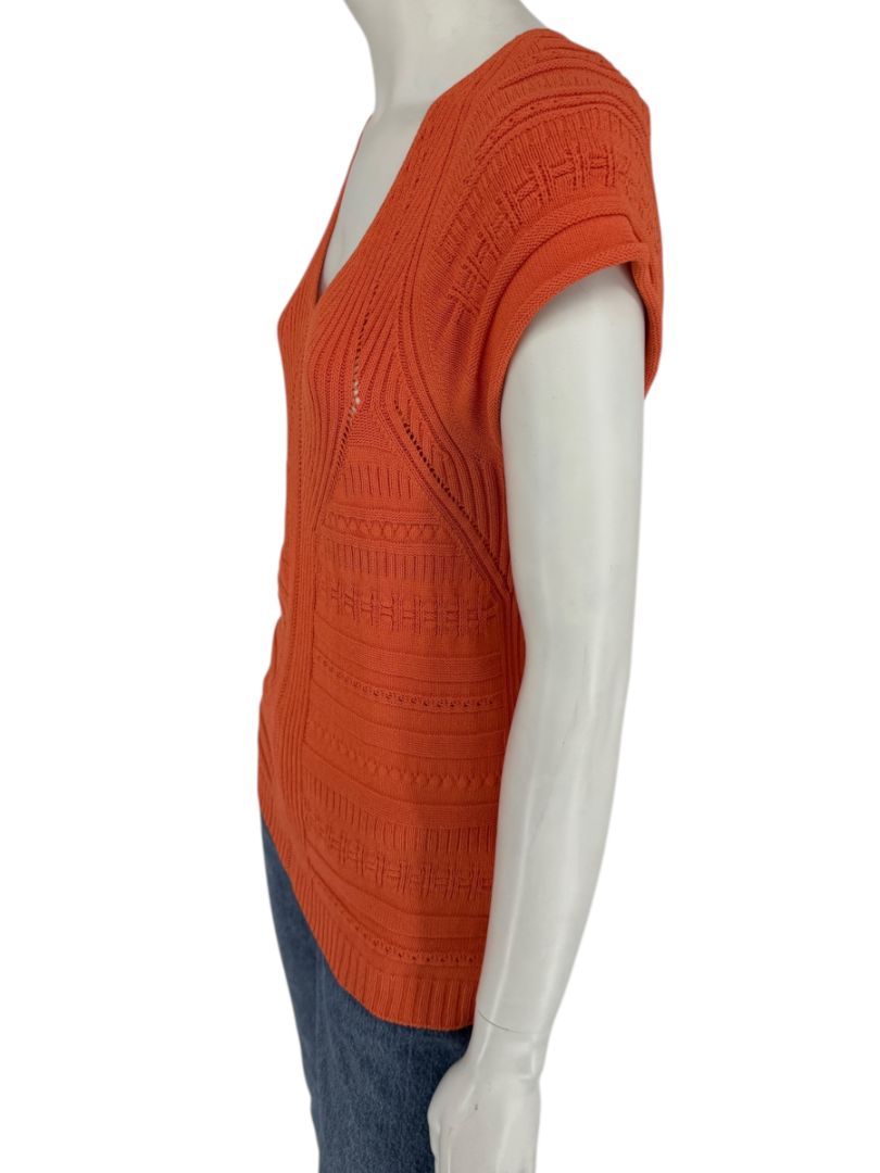 Les Copains Orange Textured Knit Short Sleeve Sweater – Size 48