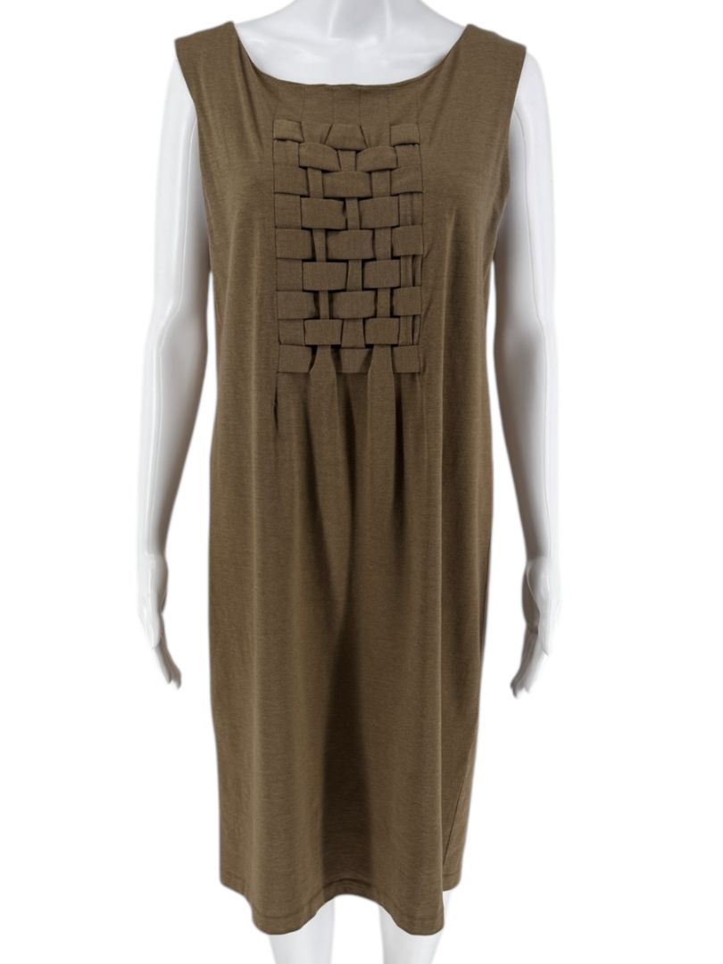 Piazza Sempione Taupe Sleeveless Knit Shift Dress – Size IT 46 (Made in Italy)