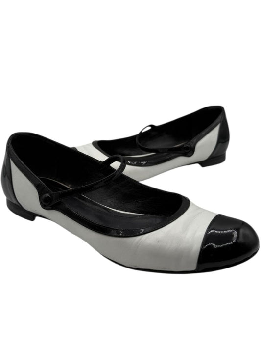 Fendi Black & White Leather Mary Jane Ballet Flats – Size 41