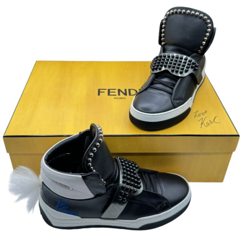 Fendi “Karl Loves Fendi” Studded High-Top Sneakers – Size 6 Mens