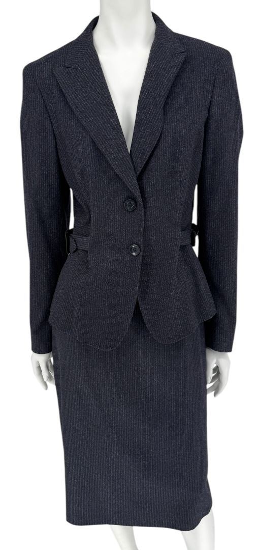 Maxmara Wool Blend Grey Pinstripe Skirt Suit - Size 10