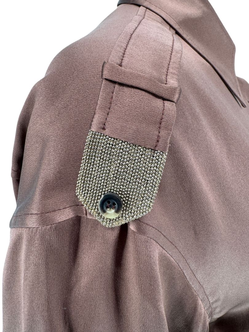 Brunello Cucinelli Silk Epaulet Blouse in Mahogany – Size XS